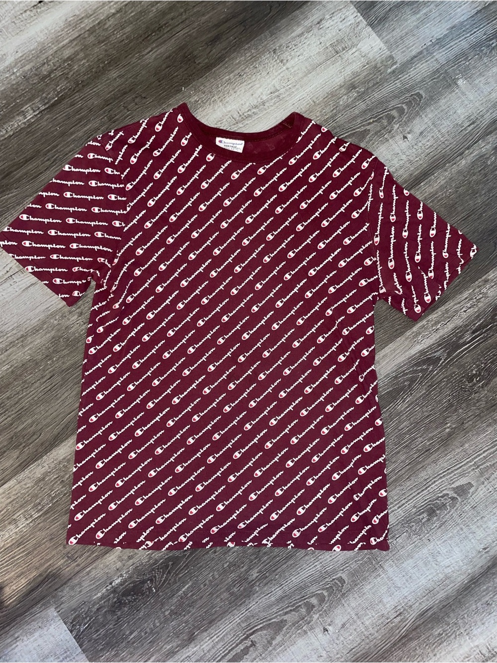 Champion All-Over Logo T-Shirt - Maroon/White